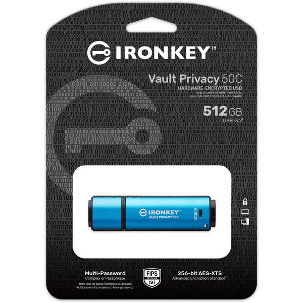 Kingston IronKey Vault Privacy 50 512 GB, USB-Stick - lightblue/black, USB-C 3.2 Gen 1