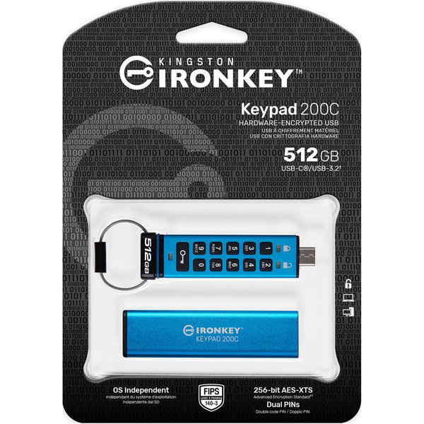 Kingston IronKey Keypad 200 512 GB, USB-Stick - USB-C 3.2 Gen 1