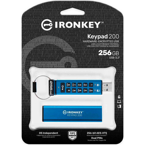 Kingston IronKey Keypad 200 256 GB, USB-Stick - blue, USB-A 3.2 Gen 1
