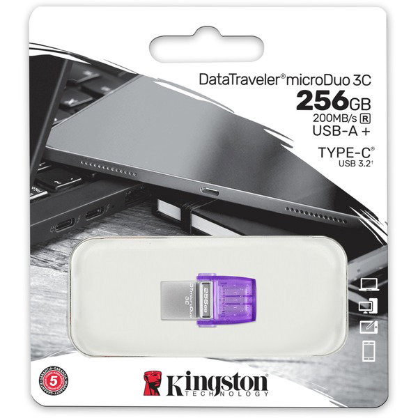 Kingston DataTraveler microDuo 3C 256 GB, USB-Stick - violet/transparent, USB-A 3.2 Gen 1, USB-C 3.2 Gen 1