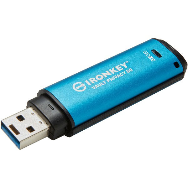 Kingston IronKey Vault Privacy 50 32 GB, USB-Stick - lightblue/black, USB-A 3.2 Gen 1