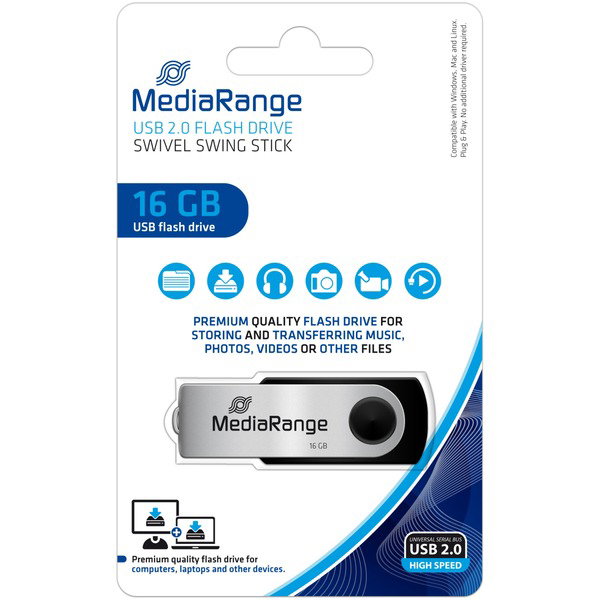 MediaRange Flexi-Drive 16 GB, USB-Stick - black/silver, USB-A 2.0