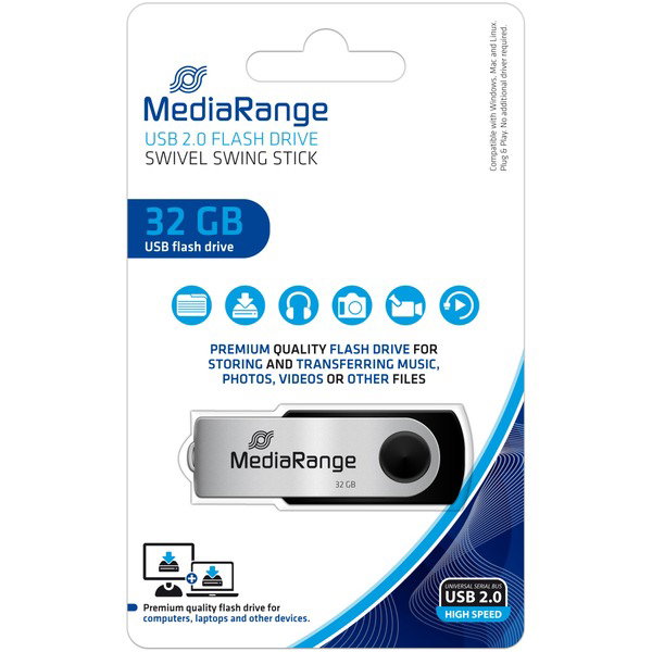 MediaRange Flexi-Drive 32 GB, USB-Stick - black/silver, USB-A 2.0