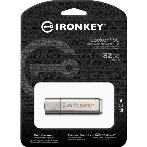 Kingston IronKey Locker+ 50 32 GB, USB-Stick - aluminium, USB-A 3.2 Gen 1