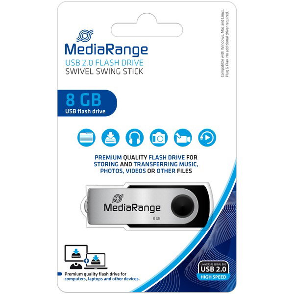 MediaRange Flexi-Drive 8 GB, USB-Stick - black/silver, USB-A 2.0
