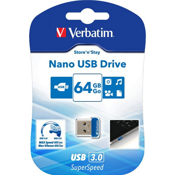 Verbatim Store n Stay Nano 64 GB, USB-Stick - blue, USB-A 3.2 Gen 1