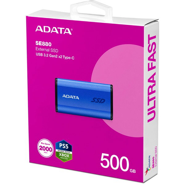 ADATA SE880 500 GB, Externe SSD - blue, USB-C 3.2 Gen 2x2 (20 Gbit/s)