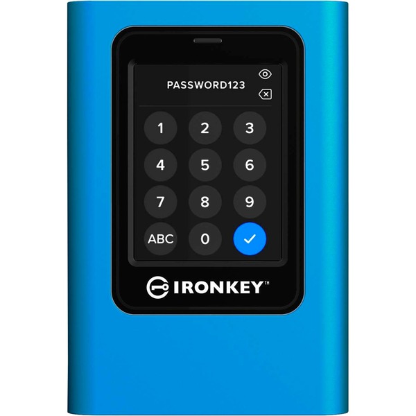 Kingston IronKey Vault Privacy 80 7.68 TB, Externe SSD - blue/black, USB-C 3.2 Gen 1 (5 Gbit/s)