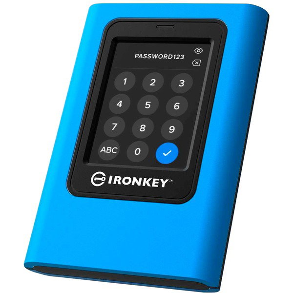 Kingston IronKey Vault Privacy 80 7.68 TB, Externe SSD - blue/black, USB-C 3.2 Gen 1 (5 Gbit/s)