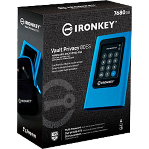 Kingston IronKey Vault Privacy 80 7.68 TB, Externe SSD - blue/black, USB-C 3.2 Gen 1 (5 Gbit/s)