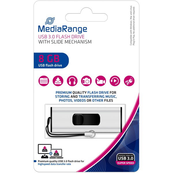 MediaRange 8 GB, USB-Stick - silver/black, USB-A 3.2 Gen 1