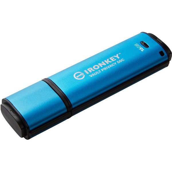 Kingston IronKey Vault Privacy 50 16 GB, USB-Stick - lightblue/black, USB-C 3.2 Gen 1