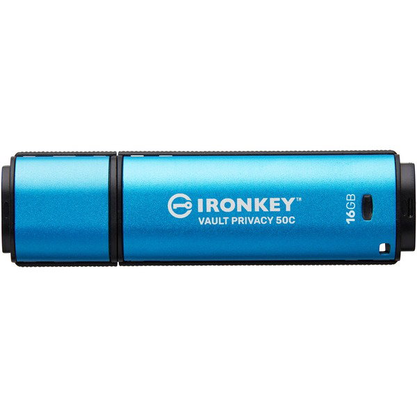 Kingston IronKey Vault Privacy 50 16 GB, USB-Stick - lightblue/black, USB-C 3.2 Gen 1