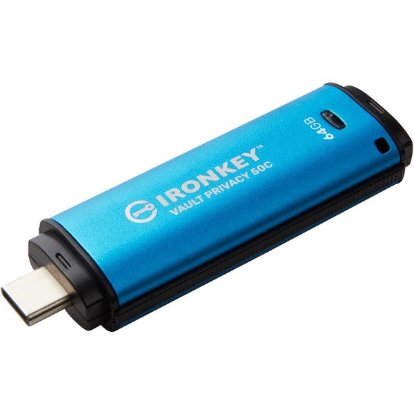 Kingston IronKey Vault Privacy 50 64 GB, USB-Stick - lightblue/black, USB-C 3.2 Gen 1
