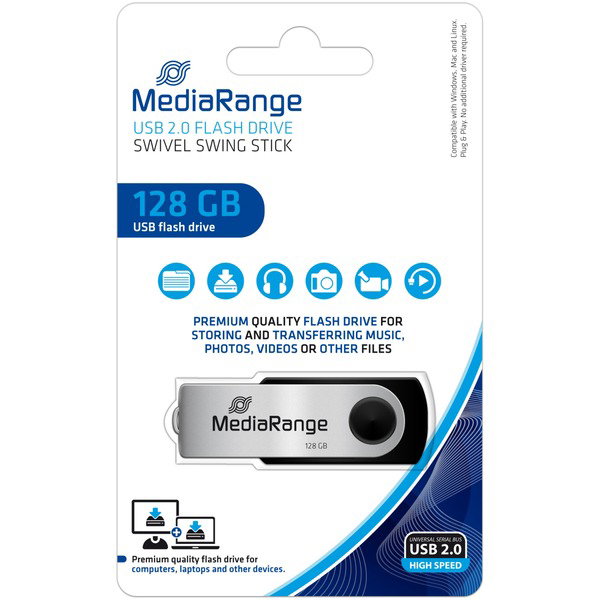 MediaRange Flexi-Drive 128 GB, USB-Stick - black/silver, USB-A 2.0