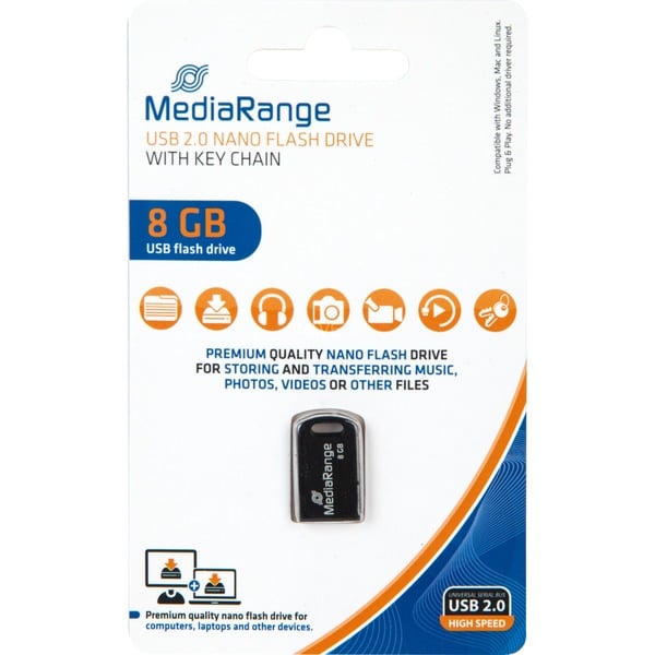 MediaRange USB Nano 8 GB, USB-Stick - black, USB-A 2.0