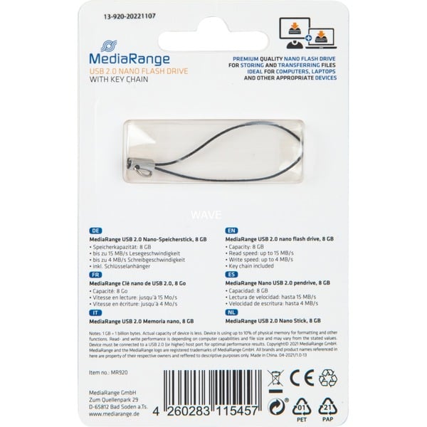 MediaRange USB Nano 8 GB, USB-Stick - black, USB-A 2.0