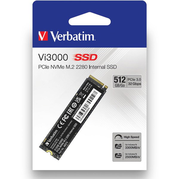 Verbatim Vi3000 512 GB, SSD - PCIe 3.0 x4, NVMe, M.2 2280