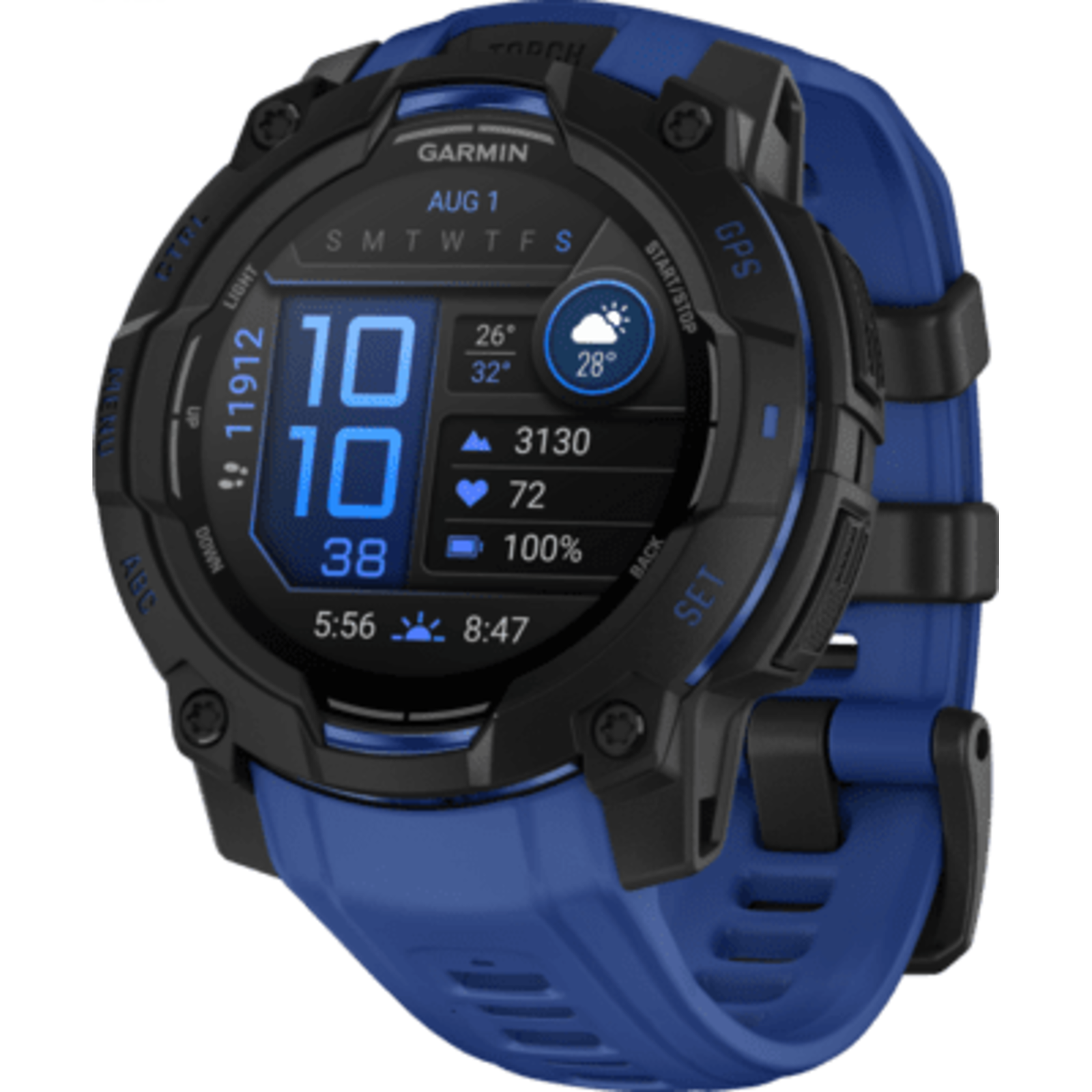 Garmin Instinct 3 45 Mm AMOLED Black with 22 Mm Bolt Blue Silicone Replacement Band