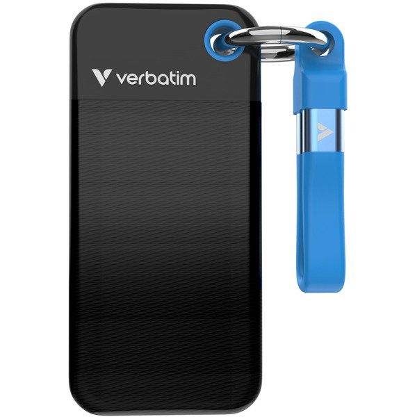 Verbatim Pocket SSD 1 TB, Externe SSD - black/blue, USB-C 3.2 Gen 2 (10 Gbit/s), with Schlsselring und cablehalter