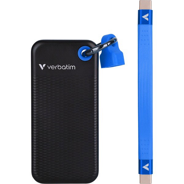 Verbatim Pocket SSD 1 TB, Externe SSD - black/blue, USB-C 3.2 Gen 2 (10 Gbit/s), with Schlsselring und cablehalter