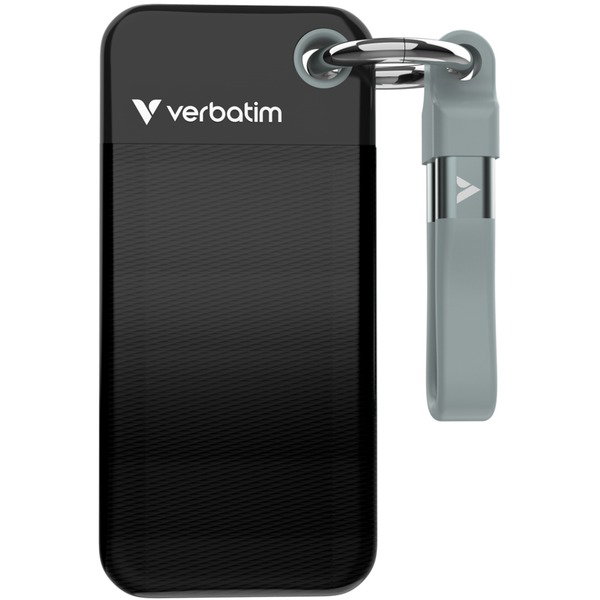 Verbatim Pocket SSD 1 TB, Externe SSD - black/gray, USB-C 3.2 Gen 2 (10 Gbit/s), with Schlsselring und cablehalter