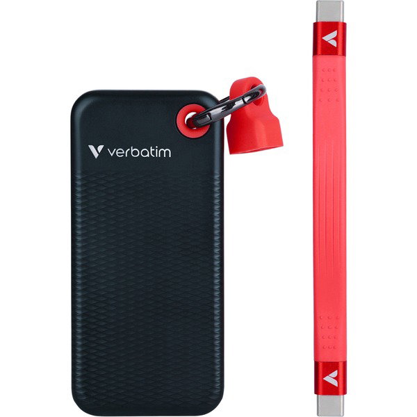 Verbatim Pocket SSD 2 TB, Externe SSD - black/red, USB-C 3.2 Gen 2 (10 Gbit/s), with Schlsselring und cablehalter
