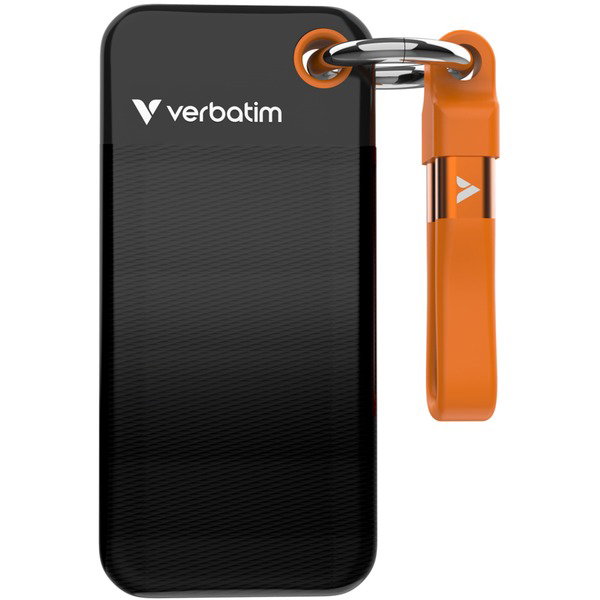 Verbatim Pocket SSD 1 TB, Externe SSD - black/orange, USB-C 3.2 Gen 2 (10 Gbit/s), with Schlsselring und cablehalter