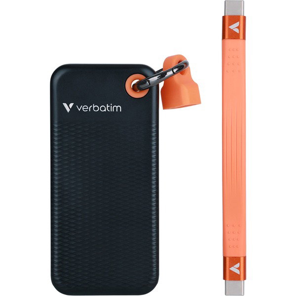 Verbatim Pocket SSD 1 TB, Externe SSD - black/orange, USB-C 3.2 Gen 2 (10 Gbit/s), with Schlsselring und cablehalter