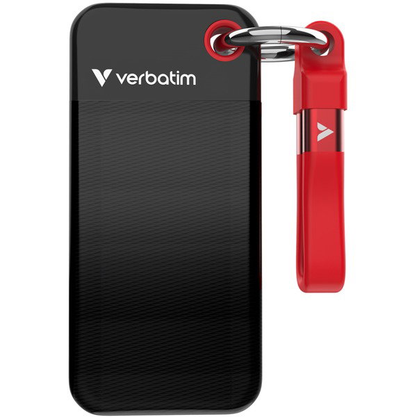 Verbatim Pocket SSD 1 TB, Externe SSD - black/red, USB-C 3.2 Gen 2 (10 Gbit/s), with Schlsselring und cablehalter