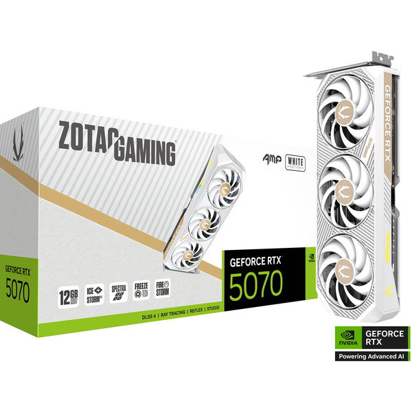 ZOTAC GeForce RTX 5070 AMP WHITE Edition, graphics card - DLSS 4, 3x DisplayPort, 1x HDM