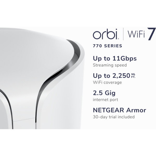 Netgear ORBI RBE770-100EUS WIFI 7 MESH Zusatzsatellit, Mesh Access Point - white, Tri-Band WiFi 7