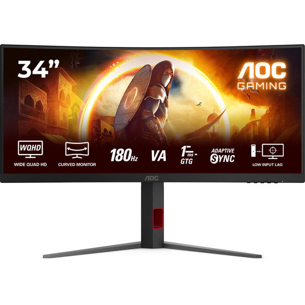 AOC CU34G4, Gaming-Monitor - 86.4 cm (34 inches), black (matte), WQHD, Fast-VA, Curved, Adaptive-Sync, AMD FreeSync Premium, 180Hz Panel