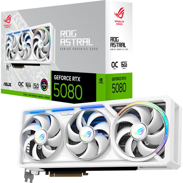 ASUS GeForce RTX 5080 ROG ASTRAL GAMING OC WHITE, graphics card - white, DLSS 4, 3x DisplayPort, 2x HDMI 2.1