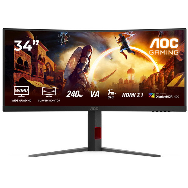 AOC CU34G4Z, Gaming-Monitor - 86.4 cm (34 inches), black (matte), WQHD, Fast-VA, Curved, USB-Hub, HDR, 240Hz Panel