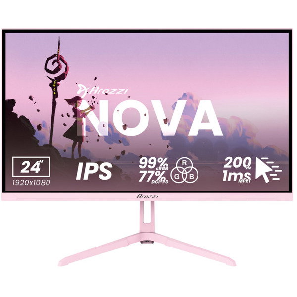 Arozzi Nova 24T1K200, Gaming-Monitor - 61 cm (23.8 inches), pink, FullHD, IPS, HDMI, DP, Adaptive-Sync, HDR, 200Hz Panel