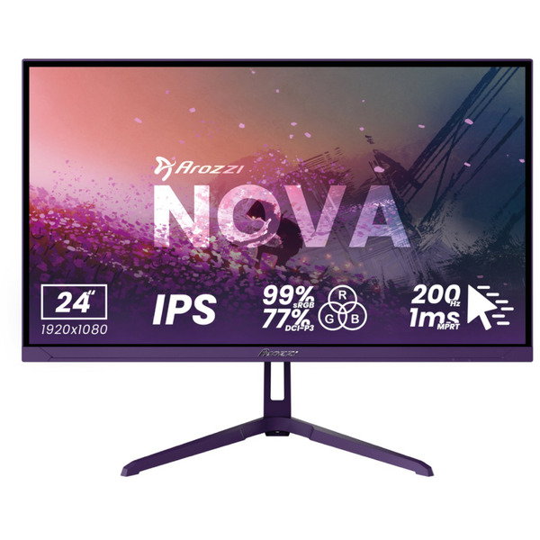 Arozzi Nova 24T1K200, Gaming-Monitor - 61 cm (23.8 inches), purple, FullHD, IPS, HDMI, DP, Adaptive-Sync, HDR, 200Hz Panel