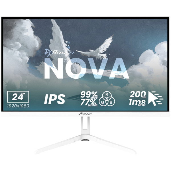 Arozzi Nova 24T1K200, Gaming-Monitor - 61 cm (23.8 inches), white, FullHD, IPS, HDMI, DP, Adaptive-Sync, HDR, 200Hz Panel