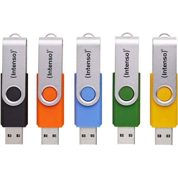 Intenso Office Line Multipack 64 GB, USB-Stick - 5 USB-A 3.2 USB-Sticks in yellow, green, black, blue + orange