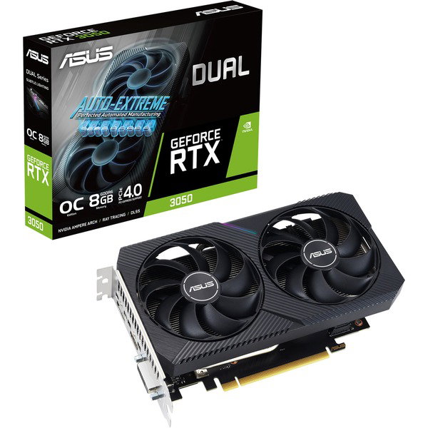ASUS GeForce RTX 3050 DUAL OC V2, graphics card - Lite Hash Rate, 1x DisplayPort, 1x HDMI 2.1, DVI-D