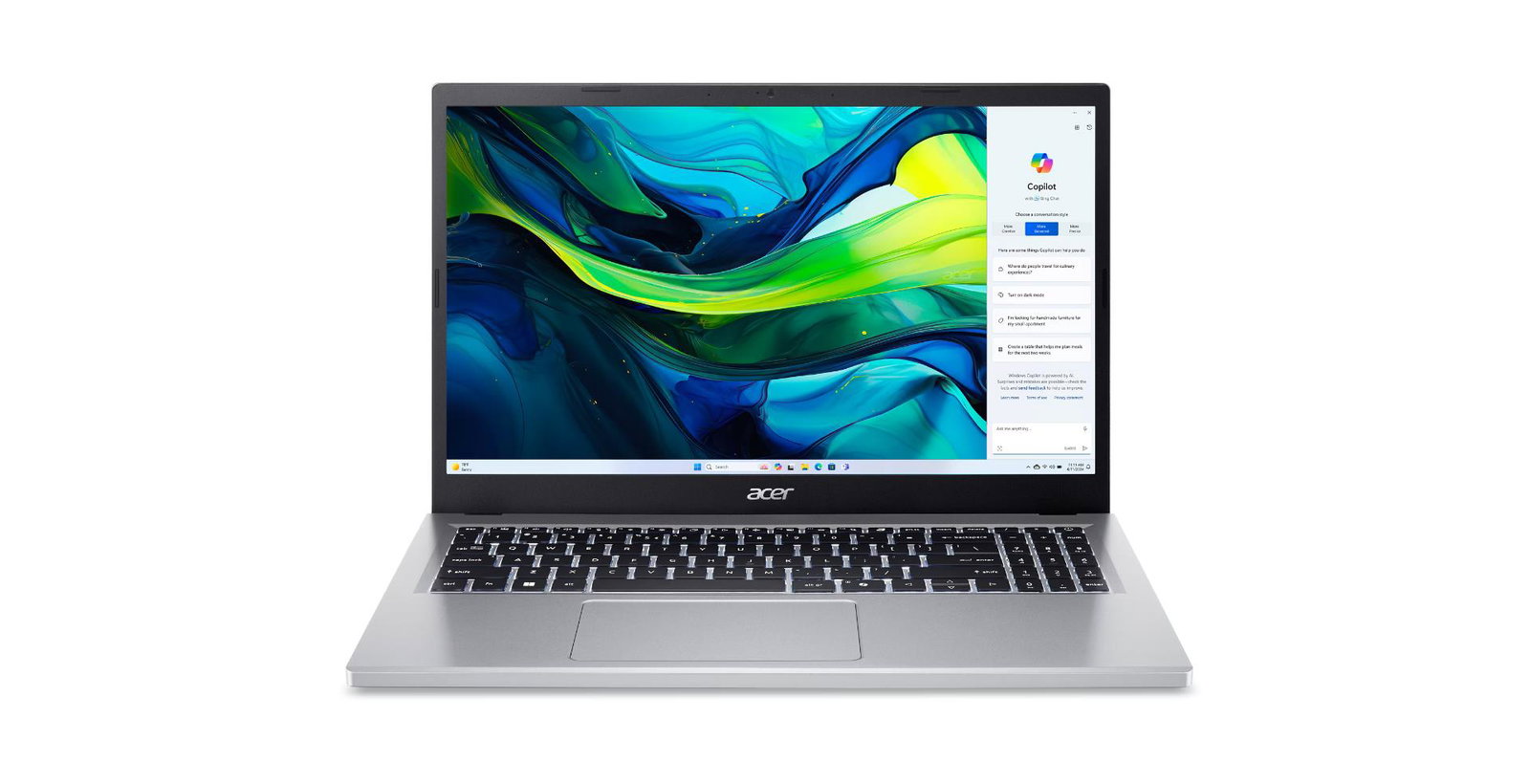 Notebook ACER Aspire Go 15 AG15-32P-373M CPU Intel Core 3 N355 1900 MHz 15.6 1920x1080 RAM 16GB DDR5 SSD 512GB Integrated ENG Windows 11 Home Pure Silver 1.73 kg NX.J46EL.003