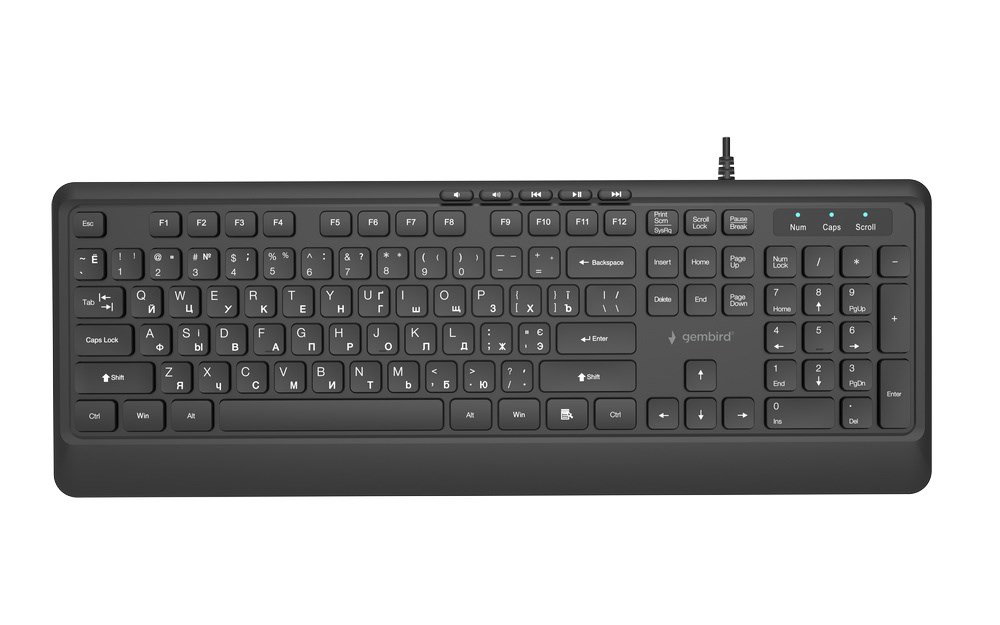 Gembird KB-MCH-05-CYRL Slim wired multimedia keyboard, black, RU layout