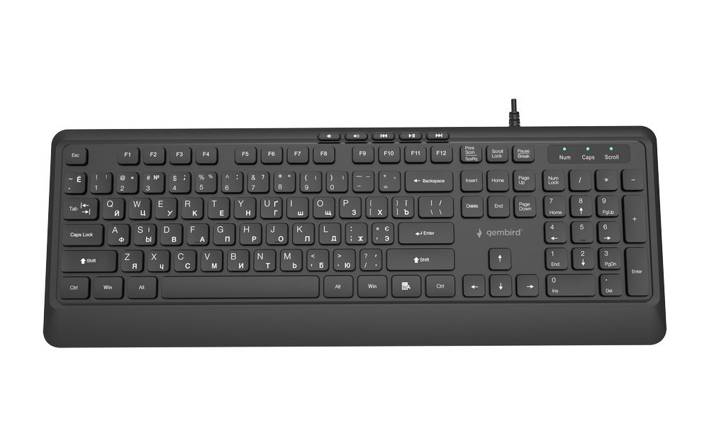 Gembird KB-MCH-05-CYRL Slim wired multimedia keyboard, black, RU layout