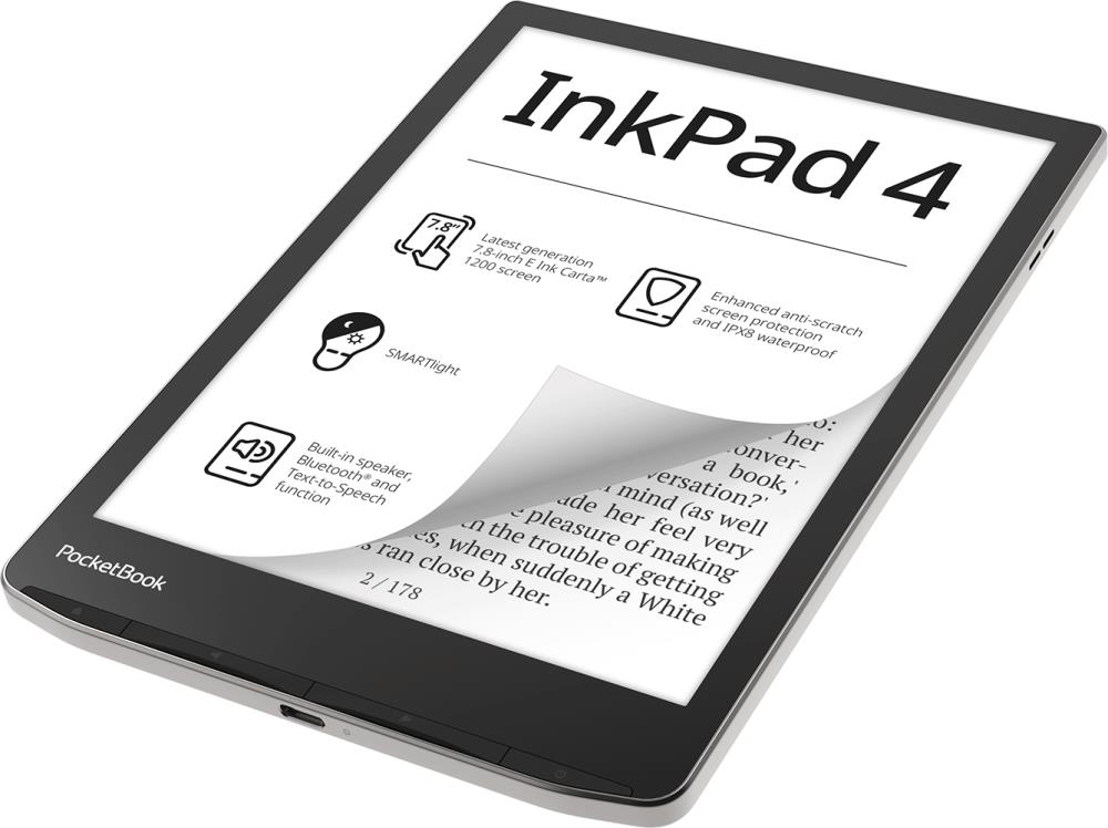 E-Reader POCKETBOOK InkPad 4 7.8 1872x1404 1xAudio-Out 1xUSB-C Micro SD Wireless LAN Bluetooth PB743G-U-WW