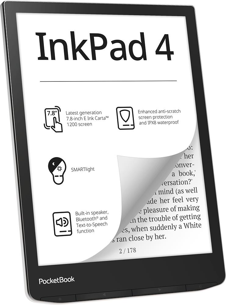 E-Reader POCKETBOOK InkPad 4 7.8 1872x1404 1xAudio-Out 1xUSB-C Micro SD Wireless LAN Bluetooth PB743G-U-WW