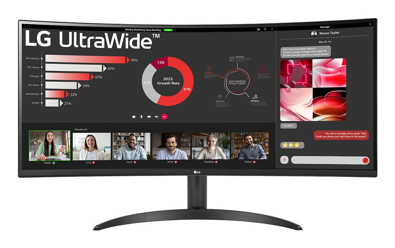 LCD Monitor LG 34 Curved/21 : 9 Panel VA 3440x1440 21:9 100 Hz 5 ms Tilt 34WR50QK-B