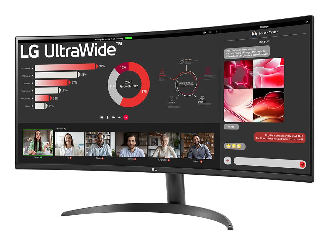 LCD Monitor LG 34 Curved/21 : 9 Panel VA 3440x1440 21:9 100 Hz 5 ms Tilt 34WR50QK-B