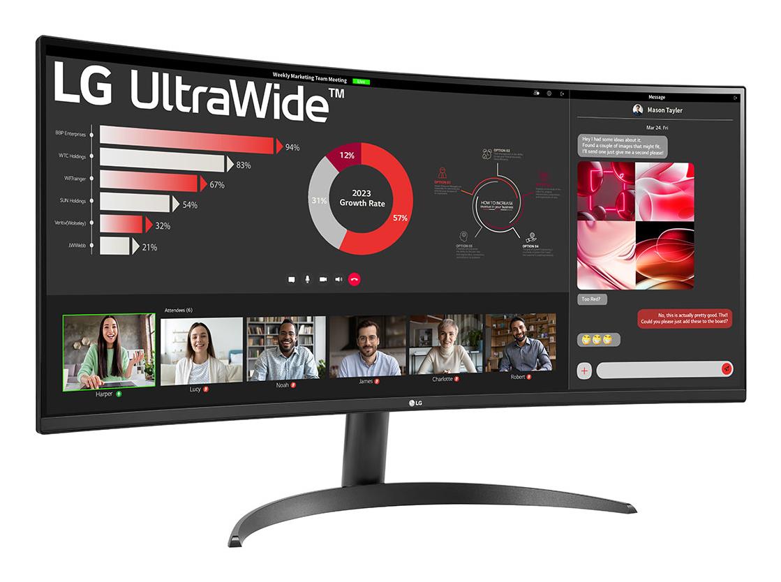 LCD Monitor LG 34 Curved/21 : 9 Panel VA 3440x1440 21:9 100 Hz 5 ms Tilt 34WR50QK-B