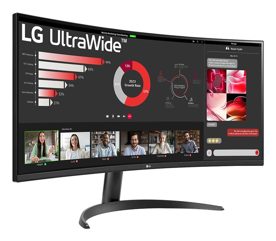 LCD Monitor LG 34 Curved/21 : 9 Panel VA 3440x1440 21:9 100 Hz 5 ms Tilt 34WR50QK-B