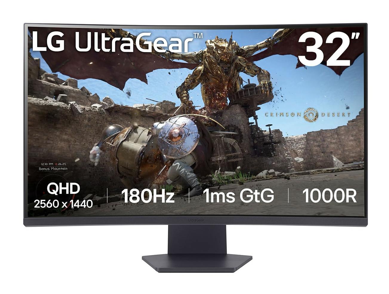 LCD Monitor LG 32GS60QC-B 32 Gaming/Curved Panel VA 2560x1440 16:9 180 Hz Matte 1 ms Tilt 32GS60QC-B